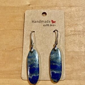 Beautiful Long Lapis Lazuli Earrings - Silver Plated